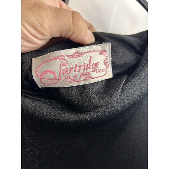 Vintage 80s Partridge in A Pear Tree Black Party Dress Sz L Polka Dot Ruffle Hem - Picture 2 of 11